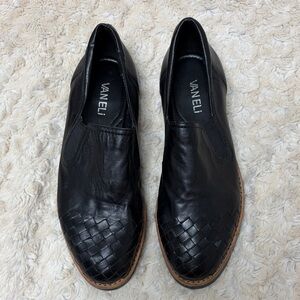 Vaneli Black Leather Men's Loafers with Woven Detail